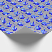 Hanukkah Dreidels blaues Muster personalisieren Geschenkpapier (Ecke)