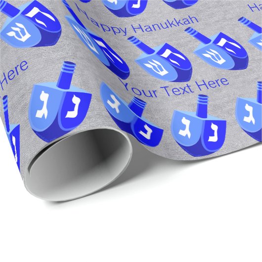 Hanukkah Dreidels blaues Muster personalisieren Geschenkpapier (Rolleneckpunkt)