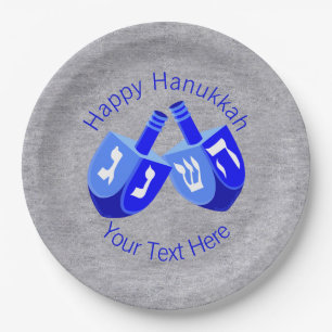 Hanukkah Dreidels Blaues Party Pappteller