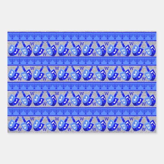 Hanukkah Dreidels Blue Monogram-Sortiment Geschenkpapier Set (Vorderseite 3)