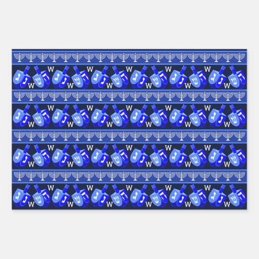Hanukkah Dreidels Blue Monogram-Sortiment Geschenkpapier Set (Vorderseite 2)