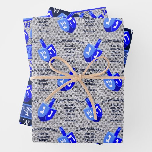 Hanukkah Dreidels Blue Monogram-Sortiment Geschenkpapier Set (Beispiel)