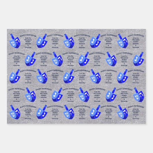 Hanukkah Dreidels Blue Monogram-Sortiment Geschenkpapier Set (Vorderseite)