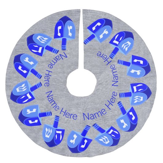 Hanukkah Dreidels Blue Personalisiert Chrismukkah Polyester Weihnachtsbaumdecke (Vorderseite)