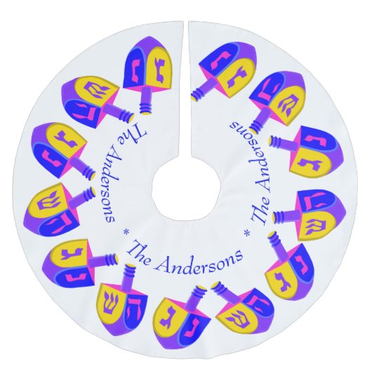 Hanukkah Dreidels farbenfroher Chrismukkah Name hi Polyester Weihnachtsbaumdecke (Vorderseite)