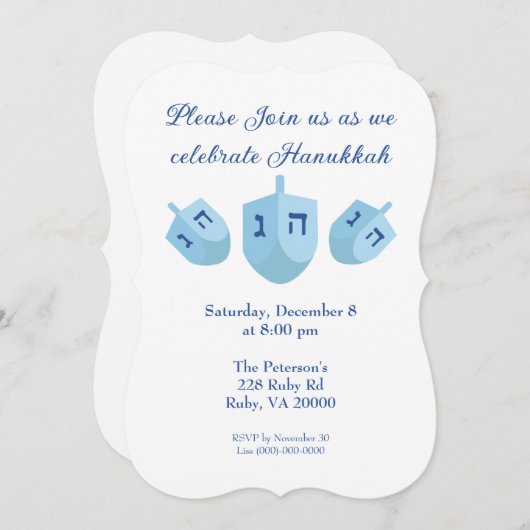 Hanukkah Dreidels Party Einladung (Vorne/Hinten)