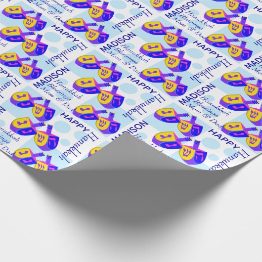 Hanukkah Dreidels Personalisierte Farbmuster Geschenkpapier (Ecke)