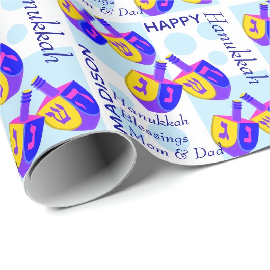 Hanukkah Dreidels Personalisierte Farbmuster Geschenkpapier (Rolleneckpunkt)
