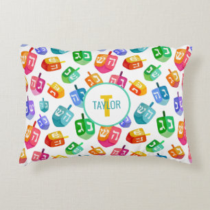 Hanukkah Dreidels Rainbow Watercolor Holiday Dekokissen