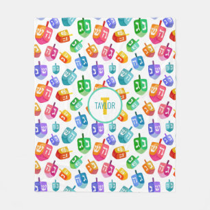 Hanukkah Dreidels Rainbow Watercolor Holiday Fleecedecke