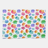 Hanukkah Dreidels Rainbow Watercolor Holiday Geschirrtuch (Horizontal)