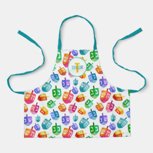 Hanukkah Dreidels Rainbow Watercolor Holiday Schürze