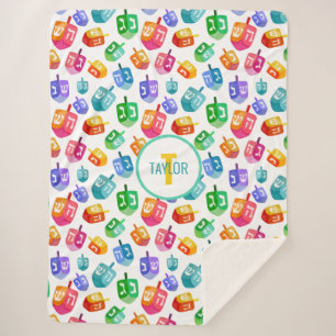 Hanukkah Dreidels Rainbow Watercolor Holiday Sherpadecke