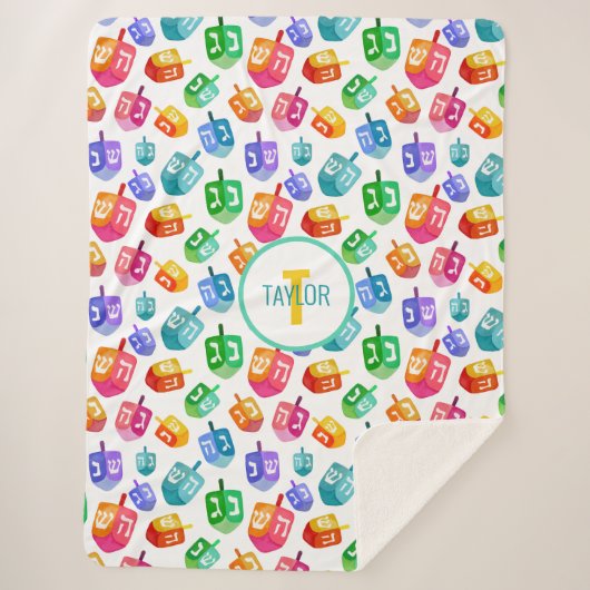 Hanukkah Dreidels Rainbow Watercolor Holiday Sherpadecke (Vorderseite)