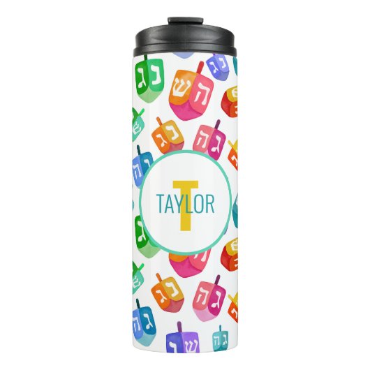 Hanukkah Dreidels Rainbow Watercolor Holiday Thermosbecher (Vorderseite)