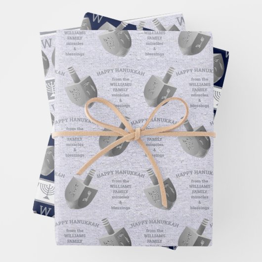 Hanukkah Dreidels Silver Monogram Sortiment Geschenkpapier Set (Beispiel)