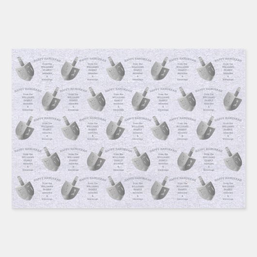 Hanukkah Dreidels Silver Monogram Sortiment Geschenkpapier Set (Vorderseite)