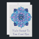 Hanukkah Einladung<br><div class="desc">Blues aller Schattierungen, Lila und Lavendel in Blume mit einem sechsseitigen Stern im Zentrum ist eine großartige Möglichkeit, Hanukkah zu feiern und gleichzeitig Ihre Individualität zum Ausdruck zu bringen.</div>