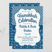 Hanukkah Einladung Blue Menorah Star von David (Vorne/Hinten)