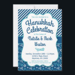 Hanukkah Einladung Blue Menorah Star von David<br><div class="desc">Eine niedliche Hanukkah-Einladung mit einer Menorah und einem Star of David-Muster in blau und türkis,  zusammen mit blauen und weißen Streifen. Lass dieser charmanten und unterhaltsamen Chanukah Feier laden zu Ihrem stilvollen Weg,  um den Urlaub zu feiern.</div>