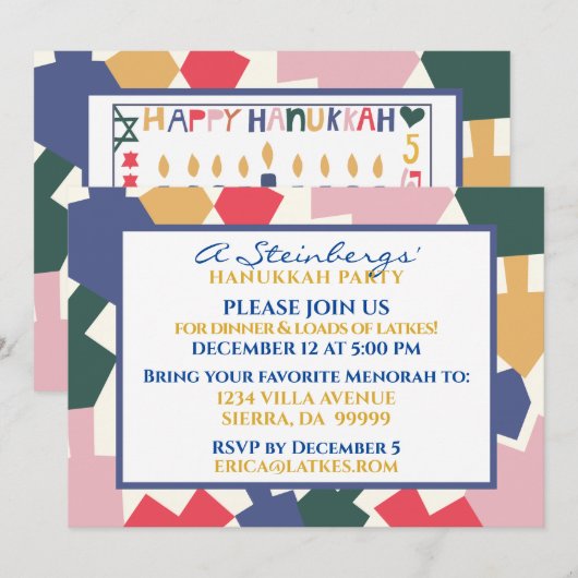Hanukkah Einladung Moderne Dreidels (Vorne/Hinten)