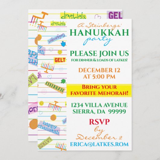 Hanukkah Einladung Party Design (Vorne/Hinten)