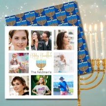 Hanukkah Familie Foto Collage Gold Blue