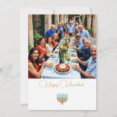 Hanukkah Family Foto Blue Gold Feiertagskarte (Vorderseite)