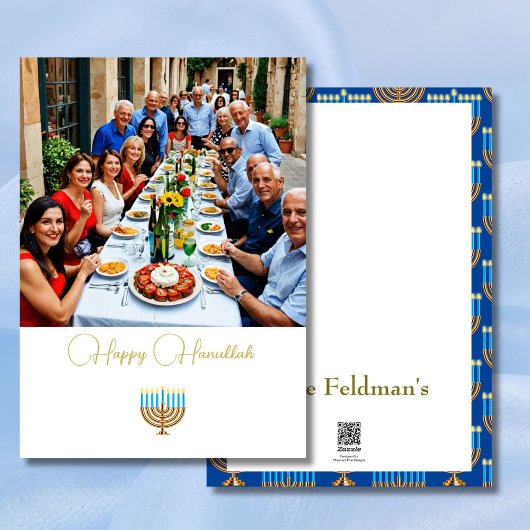 Hanukkah Family Foto Blue Gold Feiertagskarte
