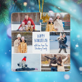 Hanukkah Family Photo Collage Cute Custom 2 Sided Keramikornament