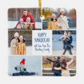 Hanukkah Family Photo Collage Cute Custom 2 Sided Keramikornament (Vorderseite)