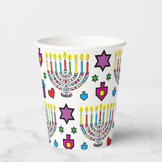 Hanukkah farbenfrohe Menorahs 8 oz. Pappbecher (Vorderseite)