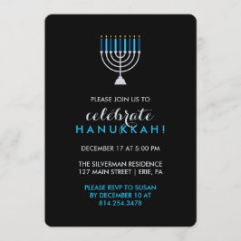 Hanukkah-Feier mit Silver Menorah auf Schwarz Einladung