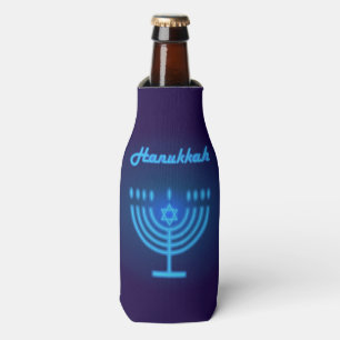 Hanukkah Festival Menorah Logo dekoriert blau Flaschenkühler