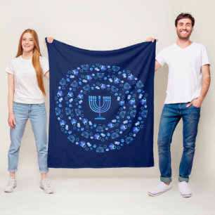 Hanukkah Festival of Lights Mandala navy blue Fleecedecke