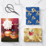 Hanukkah Festival of Lights Party Geschenkpapier Set<br><div class="desc">Erste Kerze von Hanukkah. Happy Hanukkah Festival of Lights Party Wrapping Paper Set feiert jüdischen Feiertag. Schöner jüdischer Holiday Chanukah Hintergrund mit traditionellen Chanuka dekorativen Symbole - hölzerne dreidels (Spinning top), Donuts, hanukkiah menorah, Kerzen, Stern von David und leuchtende Lichter Tapete goldenen Muster. Hanukkah Festival der Lichter Event Dekoration. Jerusalem,...</div>