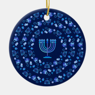 Hanukkah Festival of Lights Party Mandala Blue Keramik Ornament