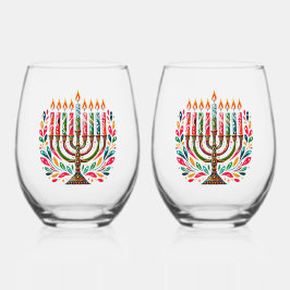 Hanukkah Festival of Lights Weinglas Ohne Stiel