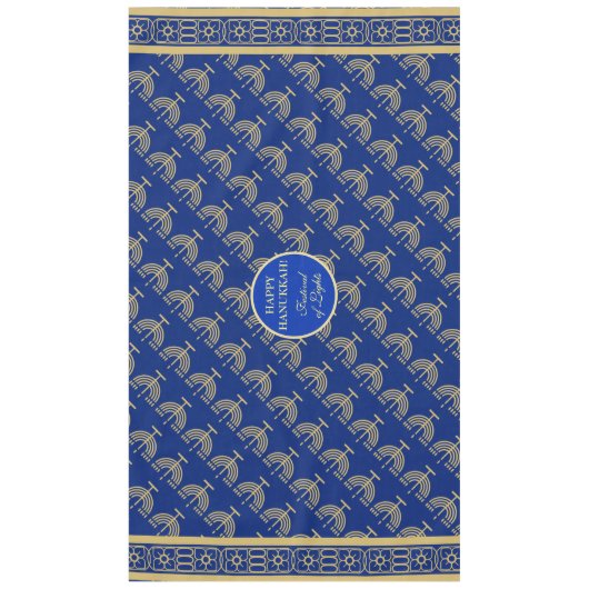 Hanukkah Festival Party Gold Menorah blue pattern Tischdecke (Vorderseite)