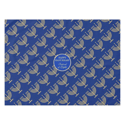 Hanukkah Festival Party Gold Menorah blue pattern Tischdecke (Vorderseite (Horizontal))