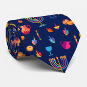 Hanukkah Festival Party Trendy Blue Doodle Muster Krawatte (Gerollt)