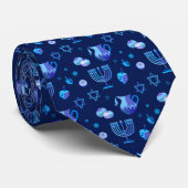 Hanukkah Festival Party Trendy Blue Doodle Muster Krawatte (Gerollt)