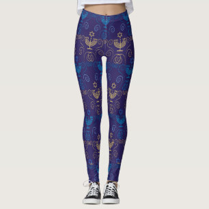Hanukkah Festival Party Trendy Blue Doodle Muster Leggings