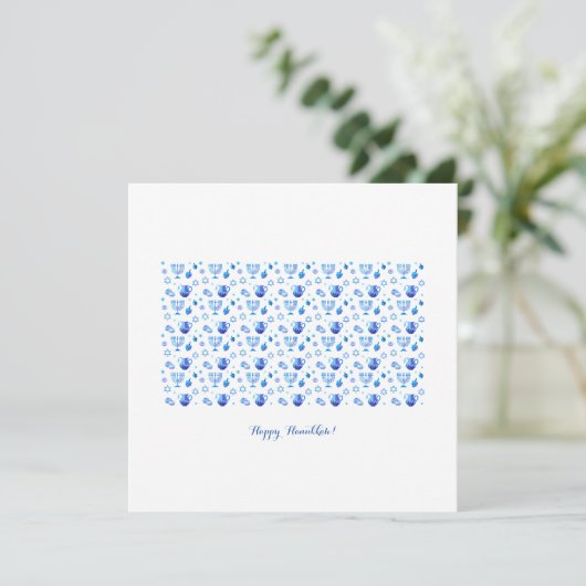 Hanukkah Festival Party Trendy Blue Ornament Card (Stehend Vorderseite)