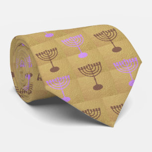 Hanukkah-Festparty Gold-Menora-Muster Krawatte