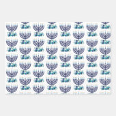 Hanukkah Floral Menorah Hochzeitblumen Geschenkpapier Set (Vorderseite)