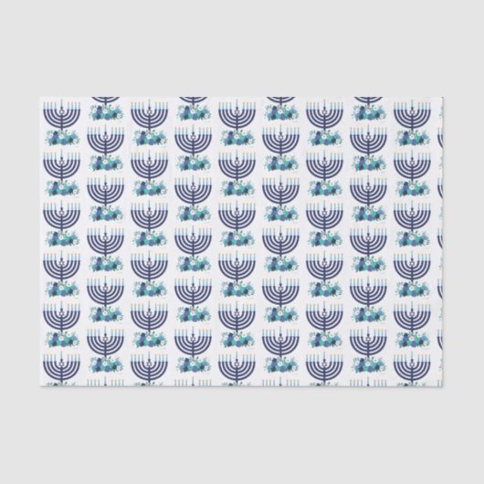 Hanukkah Floral Menorah Muster Seidenpapier (Vorderseite)