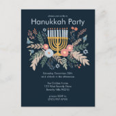 Hanukkah Florals Hand zeichnend CUSTOM-Party Einla Postkarte (Vorderseite)
