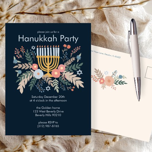 Hanukkah Florals Hand zeichnend CUSTOM-Party Einla Postkarte