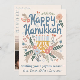 Hanukkah FLorals Handgezeichnet Art CUSTOM 4 FOTO Feiertagskarte